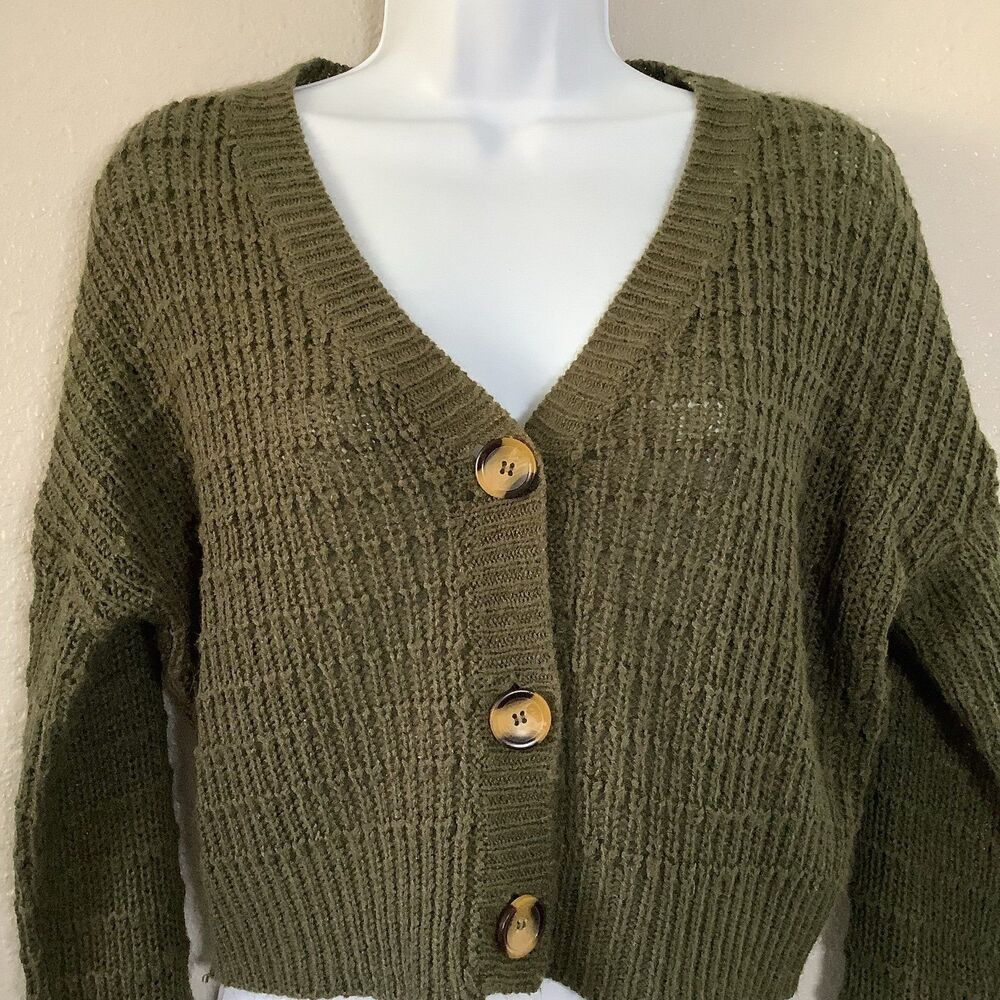 Mossy Green Cottagecore Goblincore Forest‎ Fairy Button Up Knitted Cardigan XS - Picture 2 of 7